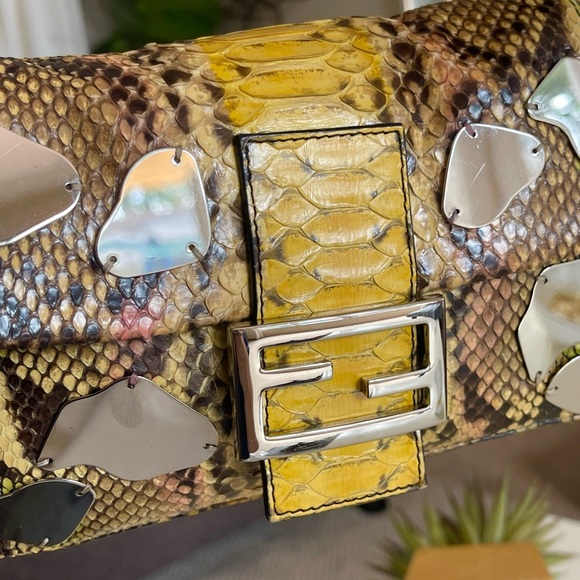SOLD FENDI Rare Baguette Vintage Mirror Python Karl Lagerfeld Embellished - Picture 10 of 17